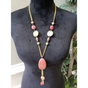 Women’s Colorful Beaded Necklace with Lobster Clasp Gold Chain Long Necklace